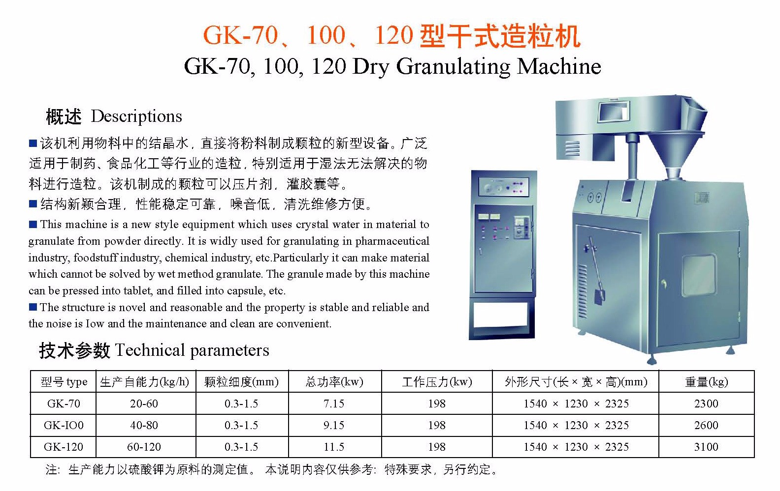 GK-70、100、120型干式造粒機(jī)